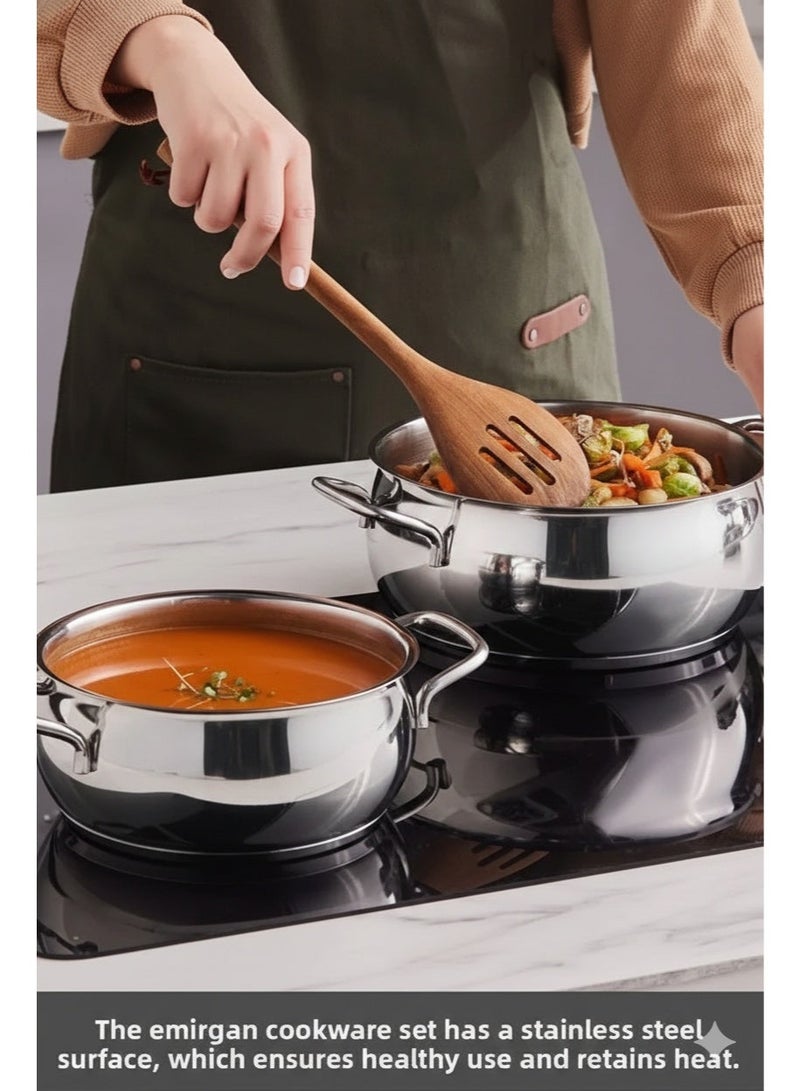 توب شيف طقم أواني طهي تركية من إستانلس استيل 18/10 مكون من 6 قطع، مقاس 16+18+20 سم، لون فضي - Image 3